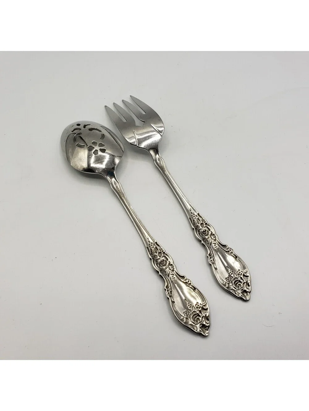 Serving Fork & Spoon WORDSWORTH Oneida USA Glossy Stainless Steel Flatware Meat